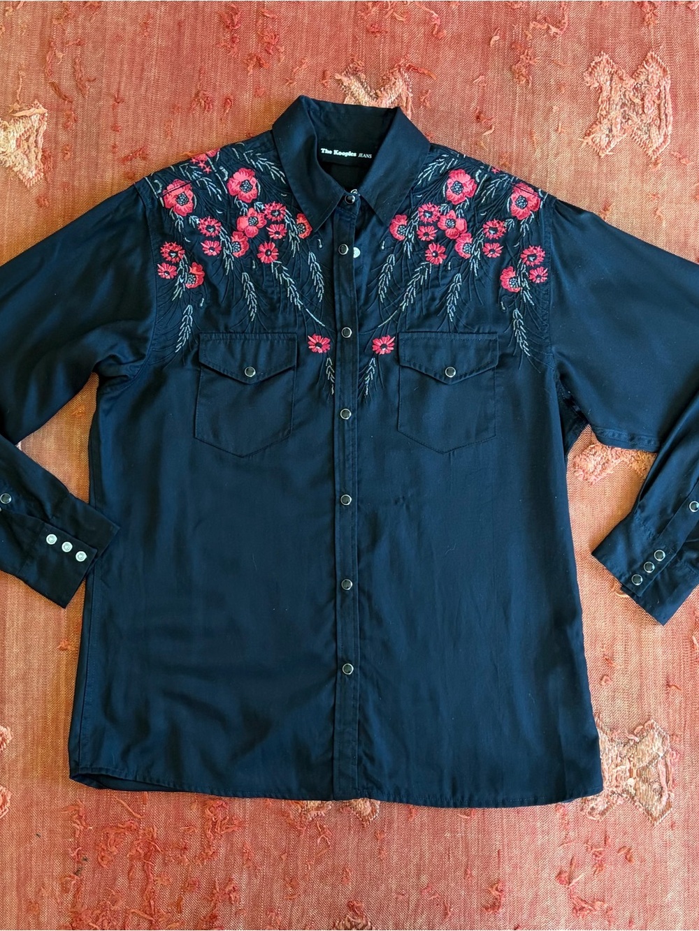 The Kooples embroidered black pearl snap shirt size M - Picture 6 of 8